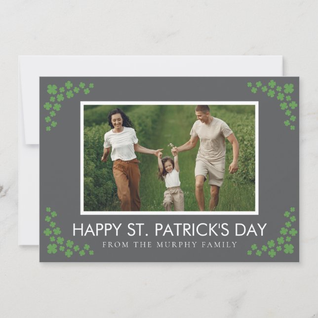 Minimalist lucky shamrock st. Patrick's Day Photo Holiday Card (Front)