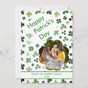 Minimalist lucky shamrock st. Patrick's Day Photo Holiday Card