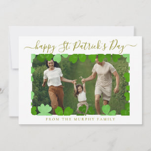 Minimalist lucky shamrock st. Patrick's Day Photo Holiday Card