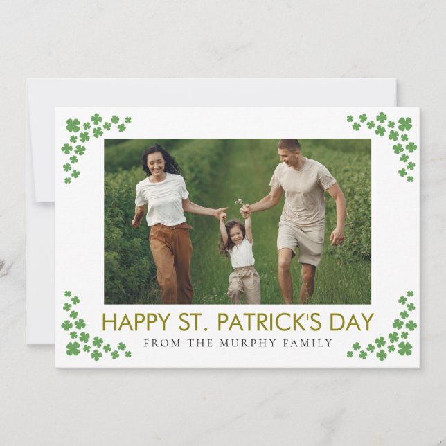 Minimalist lucky shamrock st. Patrick's Day Photo Holiday Card (Front)