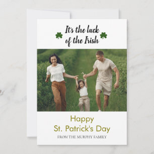 Minimalist lucky shamrock st. Patrick's Day Photo Holiday Card