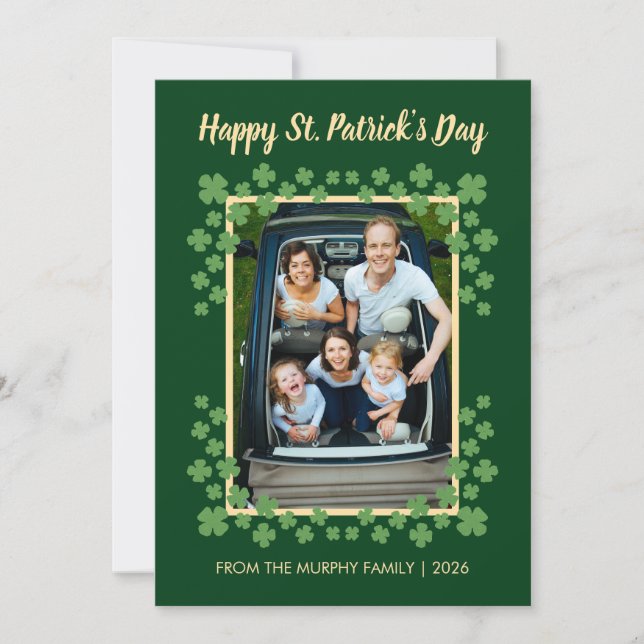 Minimalist lucky shamrock st. Patrick's Day Photo Holiday Card (Front)