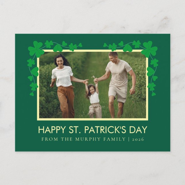 Minimalist lucky shamrock st. Patrick's Day Photo Holiday Postcard (Front)