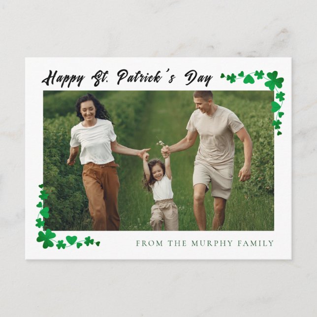 Minimalist lucky shamrock st. Patrick's Day photo Holiday Postcard (Front)