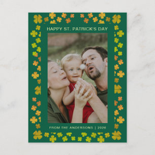 Minimalist lucky shamrock st. Patrick's Day Photo Holiday Postcard
