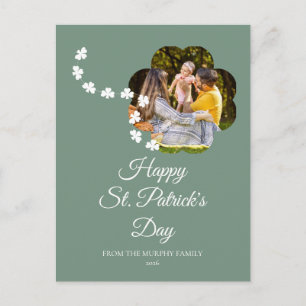 Minimalist lucky shamrock st. Patrick's Day Photo Holiday Postcard