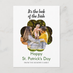 Minimalist lucky shamrock st. Patrick's Day Photo Holiday Postcard