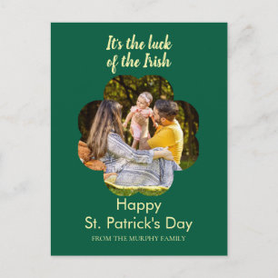 Minimalist lucky shamrock st. Patrick's Day Photo Holiday Postcard