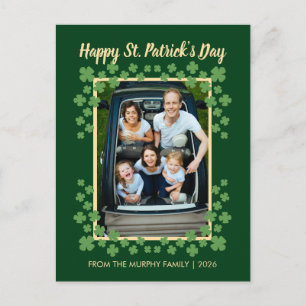 Minimalist lucky shamrock st. Patrick's Day Photo Holiday Postcard