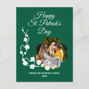Minimalist lucky shamrock st. Patrick's Day Photo Holiday Postcard