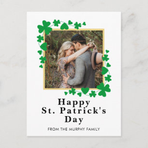 Minimalist lucky shamrock st. Patrick's Day Photo Holiday Postcard