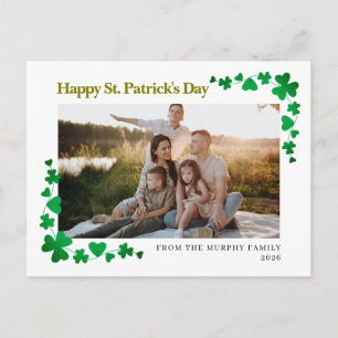Minimalist lucky shamrock st. Patrick's Day photo Holiday Postcard