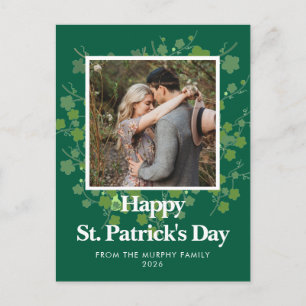 Minimalist lucky shamrock st. Patrick's Day Photo Holiday Postcard