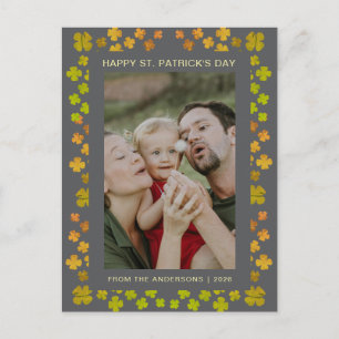 Minimalist lucky shamrock st. Patrick's Day Photo Holiday Postcard
