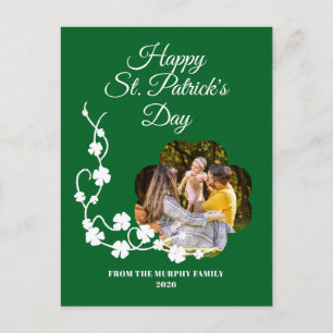 Minimalist lucky shamrock st. Patrick's Day Photo Holiday Postcard