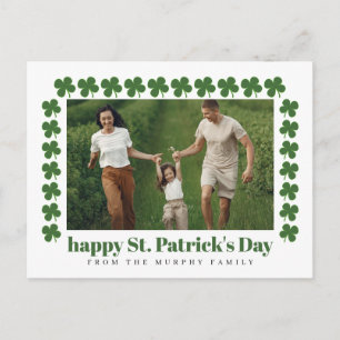 Minimalist lucky shamrock st. Patrick's Day Photo Holiday Postcard