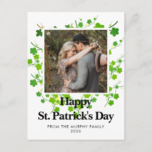 Minimalist lucky shamrock st. Patrick's Day Photo Holiday Postcard