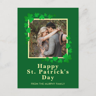 Minimalist lucky shamrock st. Patrick's Day Photo Holiday Postcard