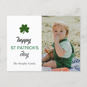 Minimalist lucky shamrock st. Patrick's Day Photo Holiday Postcard