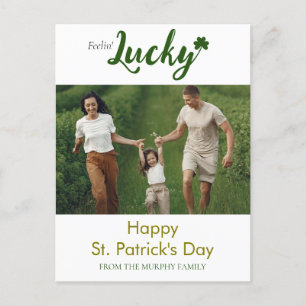 Minimalist lucky shamrock st. Patrick's Day Photo Holiday Postcard