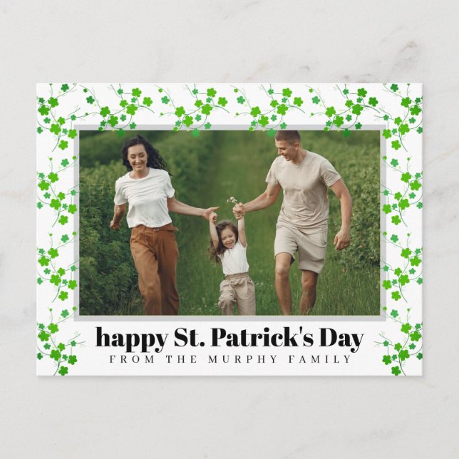 Minimalist lucky shamrock st. Patrick's Day Photo Holiday Postcard (Front)