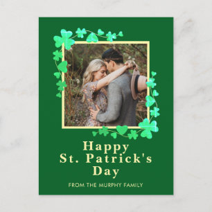 Minimalist lucky shamrock st. Patrick's Day Photo Holiday Postcard