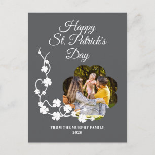 Minimalist lucky shamrock st. Patrick's Day Photo Holiday Postcard