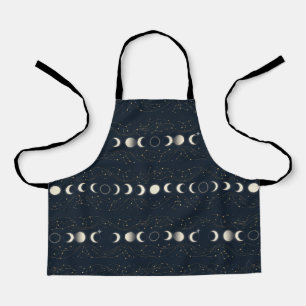 Minimalist Lunar Phases Pattern with Stars and Nig Apron