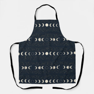 Minimalist Lunar Phases Pattern with Stars and Nig Apron