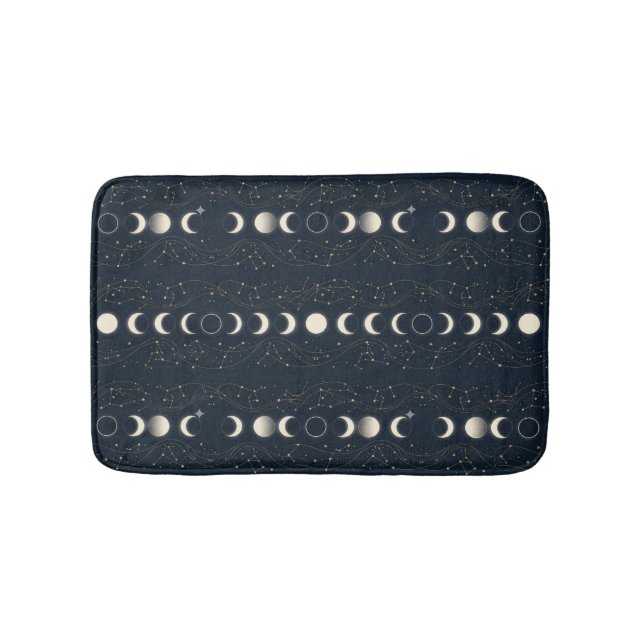 Minimalist Lunar Phases Pattern with Stars and Nig Bath Mat (Front)