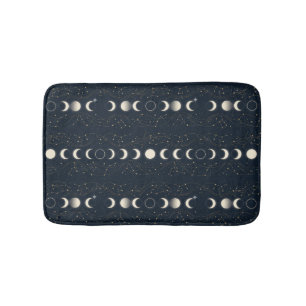 Minimalist Lunar Phases Pattern with Stars and Nig Bath Mat