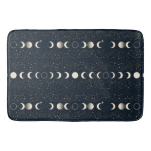 Minimalist Lunar Phases Pattern with Stars and Nig Bath Mat