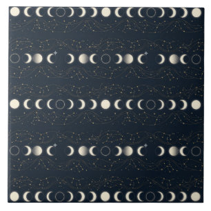 Minimalist Lunar Phases Pattern with Stars and Nig Ceramic Tile