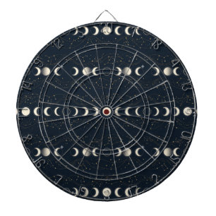 Minimalist Lunar Phases Pattern with Stars and Nig Dartboard