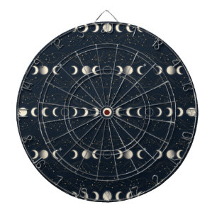 Minimalist Lunar Phases Pattern with Stars and Nig Dartboard