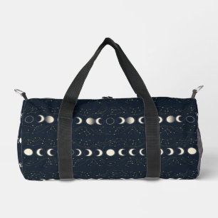 Minimalist Lunar Phases Pattern with Stars and Nig Duffle Bag