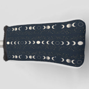 Minimalist Lunar Phases Pattern with Stars and Nig Golf Head Cover