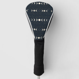 Minimalist Lunar Phases Pattern with Stars and Nig Golf Head Cover