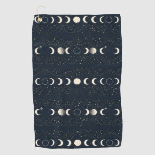 Minimalist Lunar Phases Pattern with Stars and Nig Golf Towel