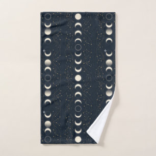 Minimalist Lunar Phases Pattern with Stars and Nig Hand Towel