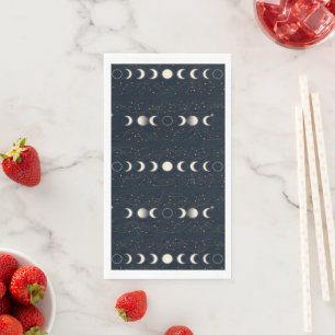 Minimalist Lunar Phases Pattern with Stars and Nig Napkin