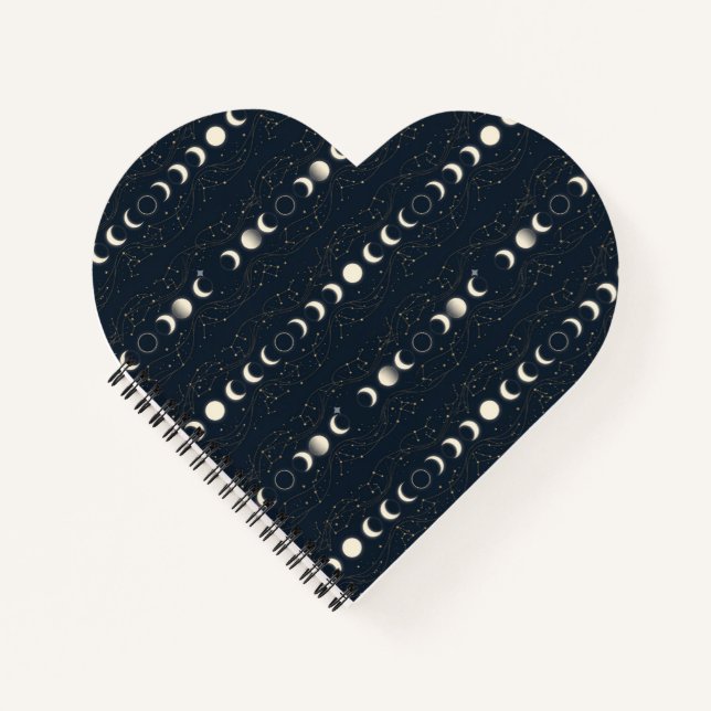 Minimalist Lunar Phases Pattern with Stars and Nig Notebook (Front)