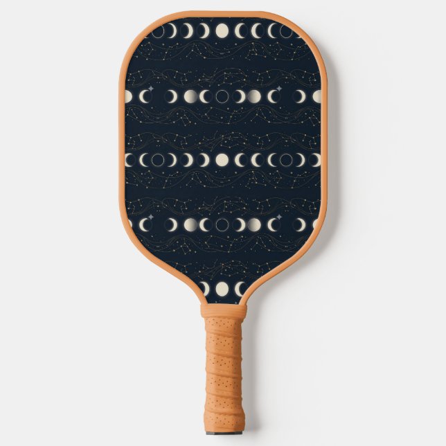 Minimalist Lunar Phases Pattern with Stars and Nig Pickleball Paddle (Front)