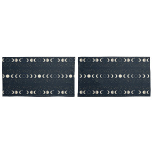 Minimalist Lunar Phases Pattern with Stars and Nig Pillowcase