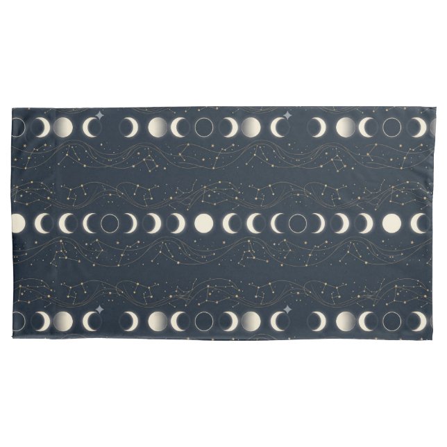 Minimalist Lunar Phases Pattern with Stars and Nig Pillowcase (Front)