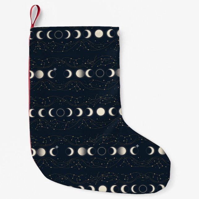 Minimalist Lunar Phases Pattern with Stars and Nig Small Christmas Stocking (Front)