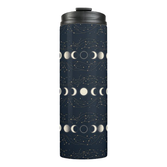 Minimalist Lunar Phases Pattern with Stars and Nig Thermal Tumbler (Front)