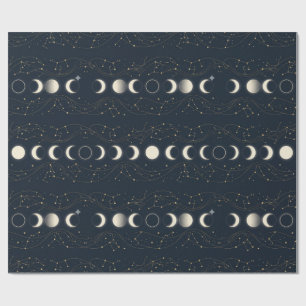 Minimalist Lunar Phases Pattern with Stars and Nig Wrapping Paper