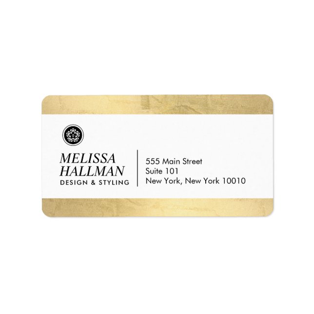 Minimalist Luxe Floral Logo Designer Faux Gold Label (Front)