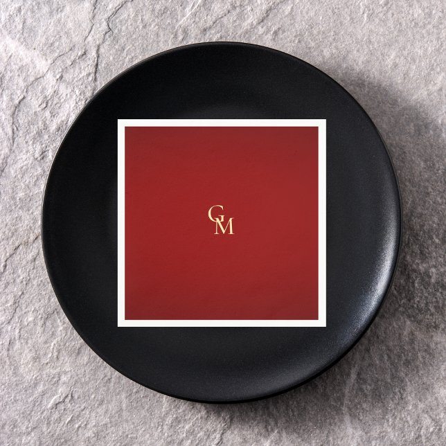 Minimalist Luxurious Red & Gold Monogram Wedding Napkin (Creator Uploaded)